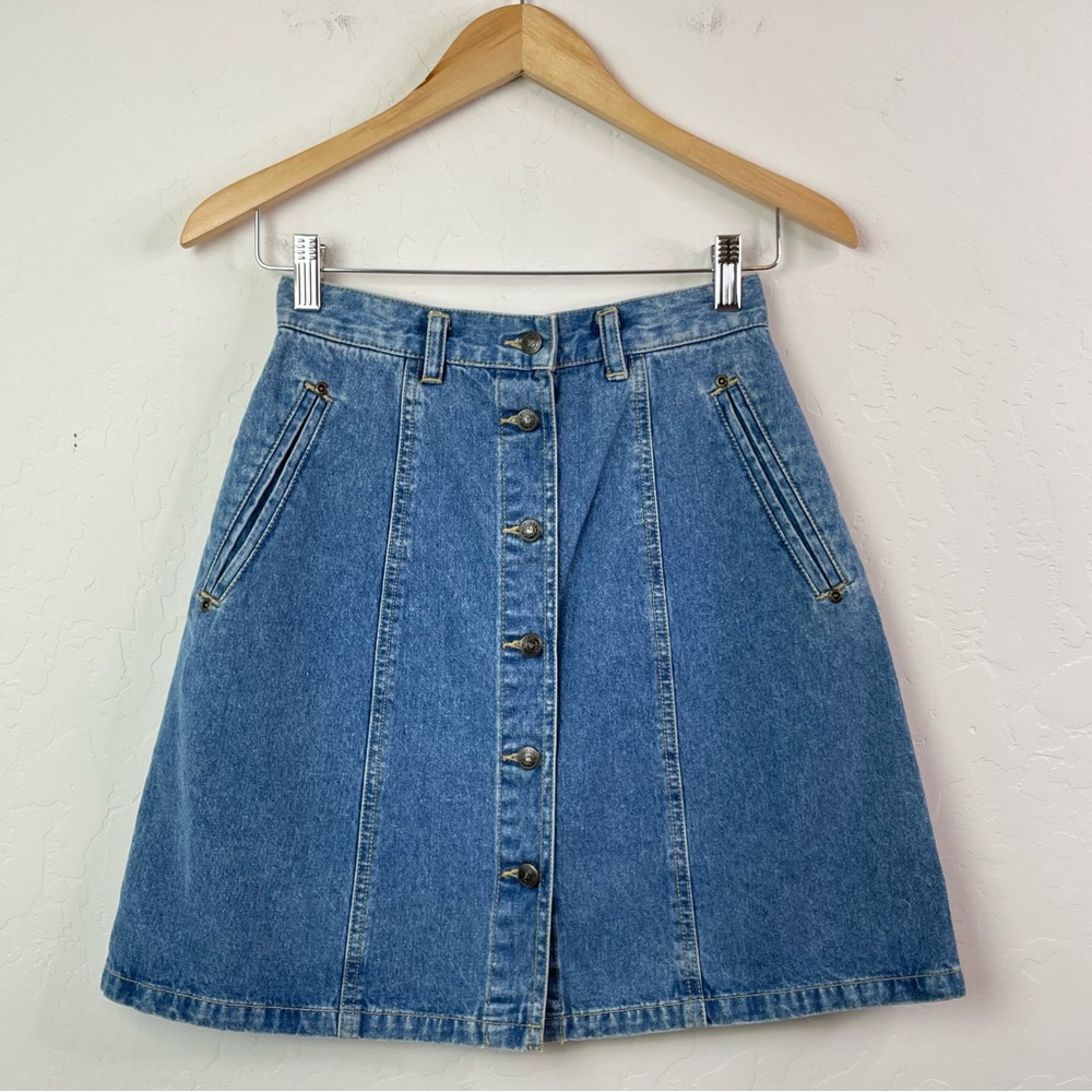 Vintage Liz Claiborne Liz Wear 80s 90s Denim Jean Mini Skirt Size 4 Petite - Picture 2 of 16